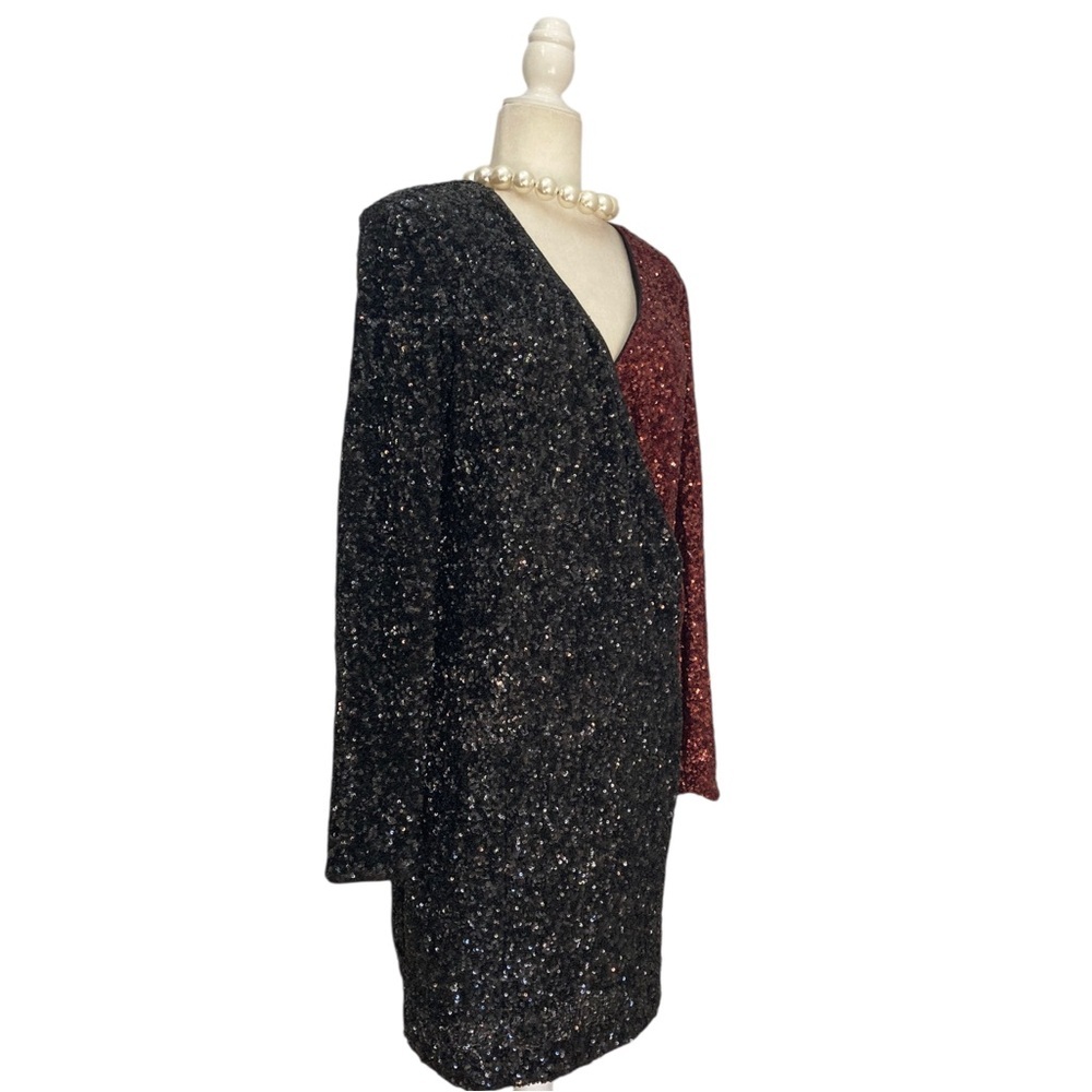 NWT Express Sequin Color Block Faux Wrap Mini Dre… - image 8